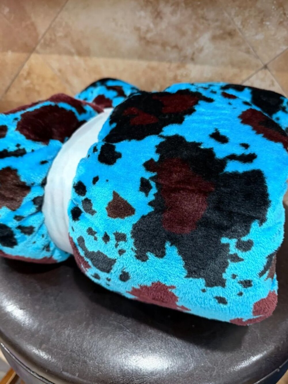 Queen size Blue Cow print lightweight fleece blanket CQ
